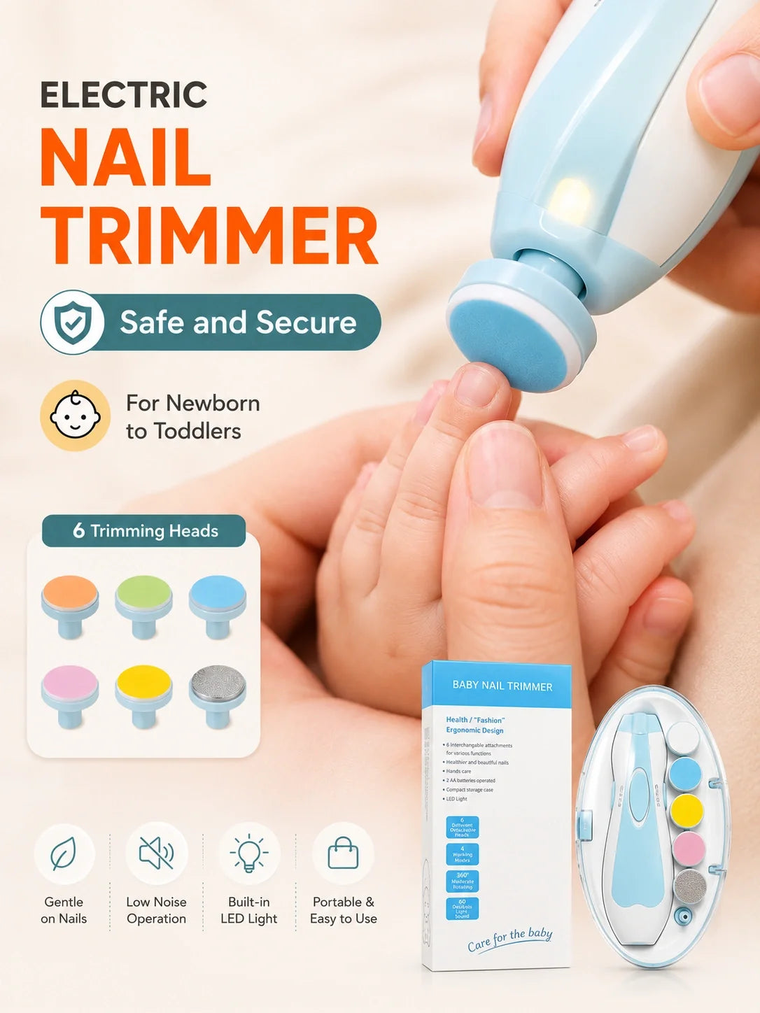 Premium 6-in-1 Electric Baby Nail Trimmer